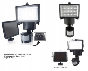 СОЛНЕЧНАЯ ГАЛОГЕННАЯ ЛАМПА 60LED ДАТЧИК ДВИЖЕНИЯ И СУМЕРКИ IP44 отдельная панель