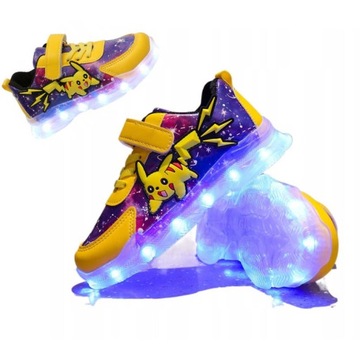 DZIECIĘCE BUTY SPORTOWE Dziecięce ŚWIECĄCE Adidasy Pikachu NA RZEP LED buty