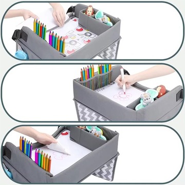 Многофункциональный детский дорожный столик в машину, органайзер серый