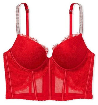 Koronkowy top push-up Victoria's Secret czerwony z cyrkoniami 75B (34B)