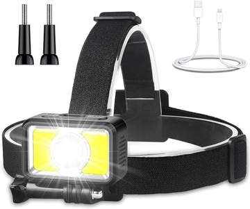 LATARKA LAMPKA CZOŁOWA Z AKUMULATOREM WODOODPORNA DWUKIERUNKOWA LED USB