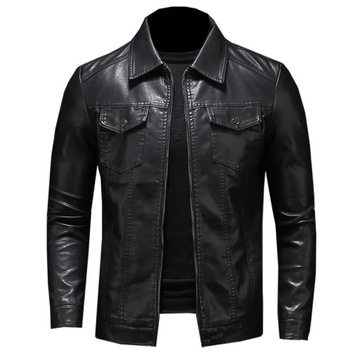 KURTKA MĘSKA Męska skóra motocyklowa kurtka duży rozmiar kieszeń czarny zam