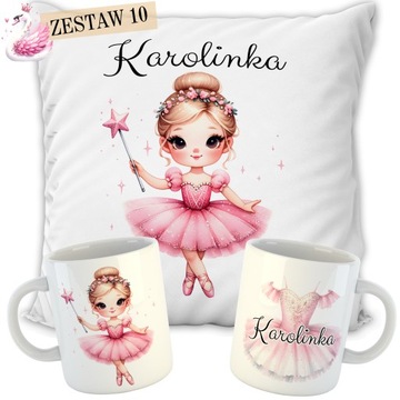 ZESTAW PODUSZKA + KUBEK BALETNICA PREZENT DLA FANKI BALETU TANCERKI + IMIĘ