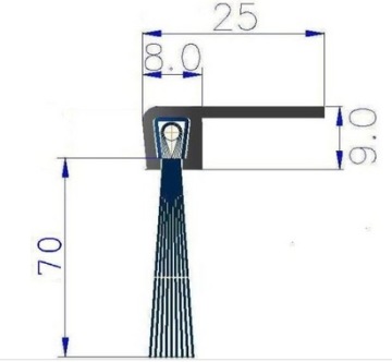 Щетчатое уплотнение f5 70 мм, L=1000 мм