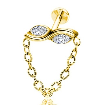 KOLCZYK LABRET ZŁOTY Z ŁAŃCUSZKIEM HELIX UCHO TYTANOWY 1,2/8