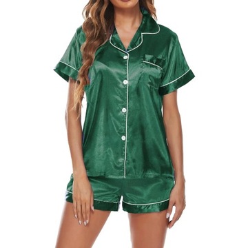 Summer Satin Pajamas Set Button Down Lapel Sleep T