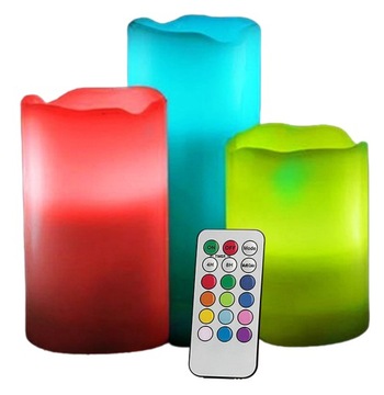 ŚWIECE WOSKOWE LED RGB KOLOROWE ŚWIECZKI Z PILOTEM 3x SWIECE NA BATERIE