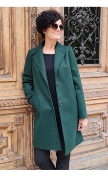 ПРОСТОЕ ЭЛЕГАНТНОЕ ЗЕЛЕНОЕ ШЕРСТЯНОЕ ПАЛЬТО, размер 48