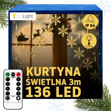KURTYNA ŚWIETLNA LED GWIAZDKI SOPLE GIRLANDA ŚWIECĄCA DO OKNA WEWNĘTRZNA 3m