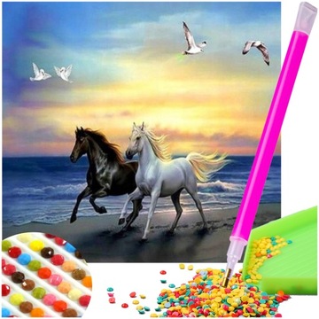 Diamond Painting Haft Diamentowy DWA KONIE Wyklejanka Mozaika 30x30cm