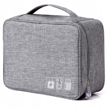 ORGANIZER SZARY PODRÓŻNY ETUI NA KABLE ŁADOWARKI USB na ZAMEK Futerał