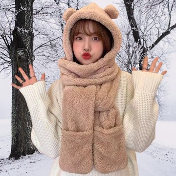 ТЕПЛАЯ ПЛЮШЕВАЯ ШАПКА И ШАРФ С МЕДВЕДЬМИ УШАМИ