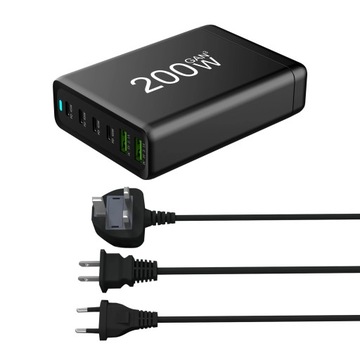 Зарядное устройство GaN мощностью 120 Вт, 200 Вт, 6 портов USB, тип C, зарядное устройство PD, быстрая зарядка 3.0 USB