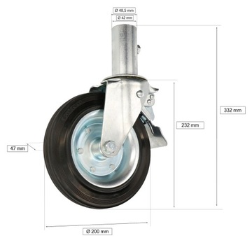 KÓŁKO DO RUSZTOWAŃ OBROTOWE 200 MM UCHWYT HAMULEC