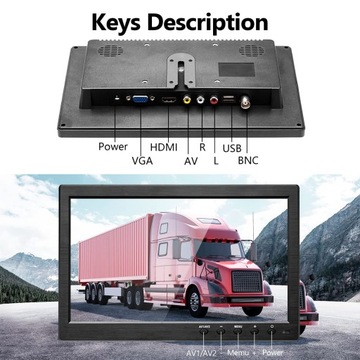 telewizor samochodowy 12v hd cctv hdmi bnc av vga 10.1