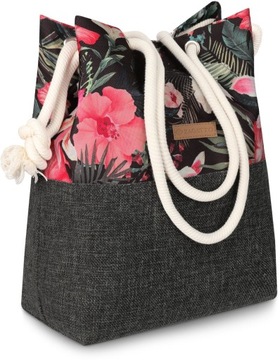 Torebka damska worek pojemna torba na ramię szara shopper w kwiaty ZAGATTO