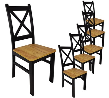 6x Krzesło drewniane Krzyżak Czarny + Craft LOFT