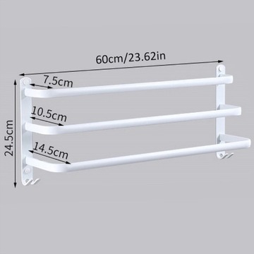 Wieszak na ręczniki łazienkowe z haczykami 60CM