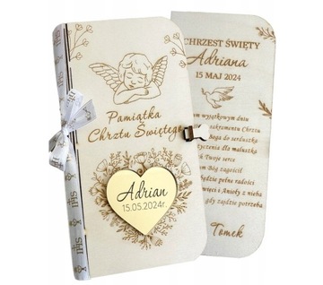 PUDEŁKO NA PIENIĄDZE NA CHRZEST ŚWIĘTY Z IMIENIEM PAMIĄTKA CHRZTU GRAWER