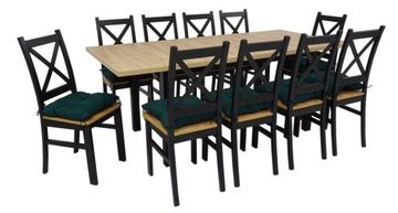 10 x czarne krzesło DREWNIANE loft + duży stół rozkładany ARTISAN 200 cm