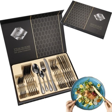 CZARNY SZTUĆCE Komplet na 6 osób 24 el. Połysk TABLEWERE SERIES +PUDEŁKO