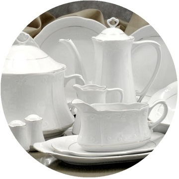 074 SERWIS OBIADOWY 12/45 Platynowa Linia KAMELIA CHODZIEŻ MALCER PORCELANA