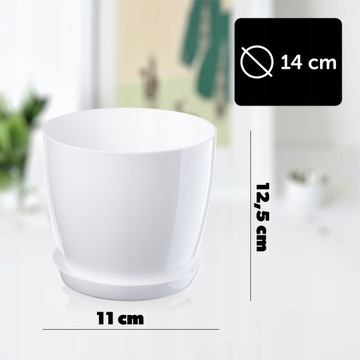 DONICZKA Z PODSTAWKĄ PLASTIKOWA OSŁONKA DONICA 14cm BIAŁA NA KWIATY KADAX