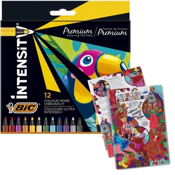 BIC INTENSITY PREMIUM FLAMASTRY PISAKI MAZAKI SZKOLNE 12 KOL + KOLOROWANKA