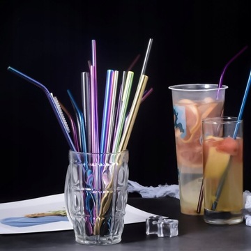 10x metalowe SŁOMKI do picia RURKI do napojów TĘCZOWE kolorowe do drinków