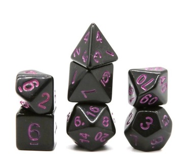CZARNO-FIOLETOWY ZESTAW 7 KOŚCI KOSTEK RPG
