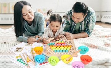 Układanka Drewniana Kulki Koraliki Drewniane Puzzle Mozaika dla Dzieci Sort