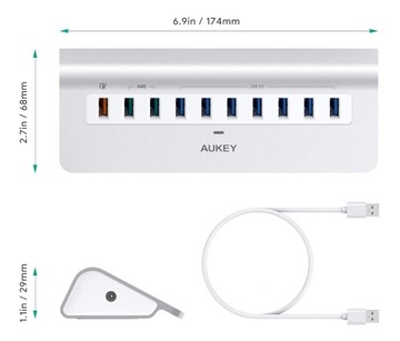 AUKEY CB-H6S Активный ALU USB-концентратор 10xUSB 3.1 QC3.0