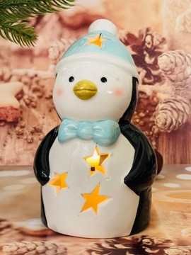 ŚWIĄTECZNY ŚWIECZNIK do PODGRZEWACZY TEALIGHT PINGWIN PINGWINEK n ŚWIĘTA