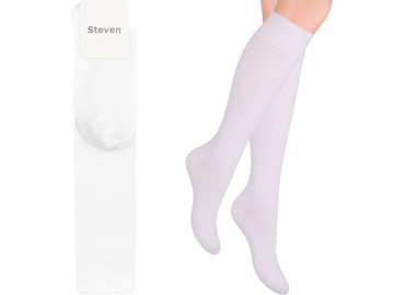 Steven 072 Podkolanówki Damskie Białe 35-37