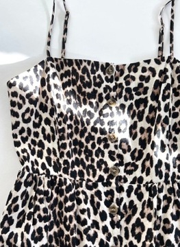 H&M sukienka szmizjerka panterka leopard centki długa lniana len maxi boho
