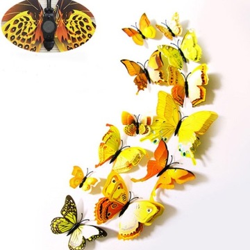 3D наклейки на стену с бабочками Бабочки Двойные желтые украшения Набор из 12 шт.