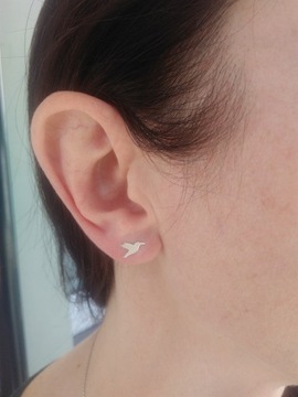 Śliczne, srebrne kolczyki KOLIBER KOLIBEREK PTAK