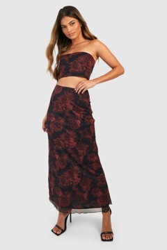 IC91311 BOOHOO KOMPLET SPÓDNICA MAXI TOP OPASKA KWIATOWY WZÓR SIATECZKA XXL