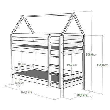 Łóżko Piętrowe DOMEK PIĘTROWY 160x80– 100% DREWNO
