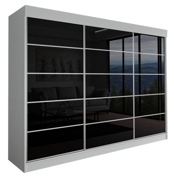 SZAFA MILAN - 3D 210 CM - BIAŁA GARDEROBA PRZESUWNA - lacobel czarny