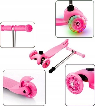 СКЛАДНОЙ ТРЕХКОЛЕСНЫЙ БАЛАНСОВЫЙ САМОКАТ ДЛЯ ДЕТЕЙ, СВЕТОДИОД РОЗОВЫЙ