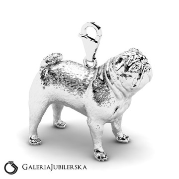 CHARMS Z BIAłEGO ZłOTA PIES MOPS PUG GRAWER 14KR