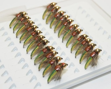 Caddis Fluo Yellow, черная задняя часть, размер 10, вольфрам