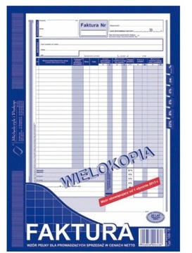 Faktura VAT A4 od cen netto 100-1E wielokopia