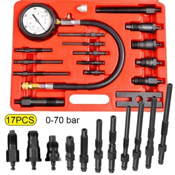 ТЕСТЕР ДАВЛЕНИЯ СЖАТИЯ ДИЗЕЛЬНЫХ ДВИГАТЕЛЕЙ 0-70 БАР МАКС. 17 шт.