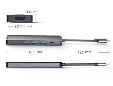 Адаптер HUB 5in1 USB-C HDMI 4K Macbook M1 M2 M3 PRO AIR