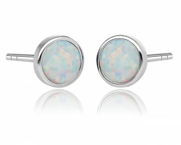 Kolczyki srebrne opal biały sztyfty okrągłe pr.925
