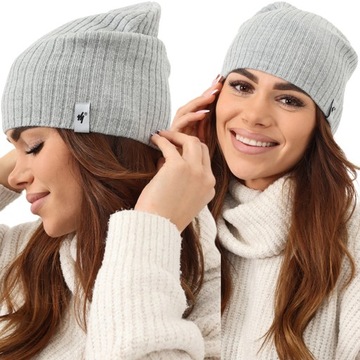KOMPLET DAMSKI CZAPKA BEANIE KOMIN GOLF TUBA DUŻY ZESTAW POPIELATY 2204