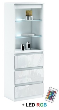 031-020 WITRYNA LED/3s + oświetlenie RGB - BIAŁY mat / POŁYSK