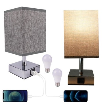 2SZT LAMPKA NOCNA STOŁOWA E27 DOTYKOWA LAMP BIURKOWA Z PORTEM ŁADOWANIA USB